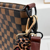 Leopard Plaid Print Crossbody Bag Wide Strap Purse For Women