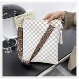 Leopard Plaid Print Crossbody Bag Wide Strap Purse For Women