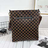 Leopard Plaid Print Crossbody Bag Wide Strap Purse For Women