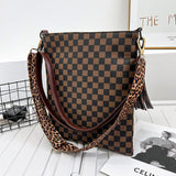 Leopard Plaid Print Crossbody Bag Wide Strap Purse For Women