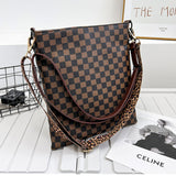 Leopard Plaid Print Crossbody Bag Wide Strap Purse For Women